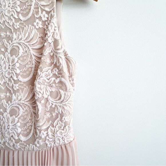 Xscape Blush Pink Lace Dress Pleated Fit and Flare Semi-Formal Party Women 's 10 - Picture 4 of 14